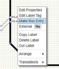 Context menu option to graphically format a label as a bus-entry