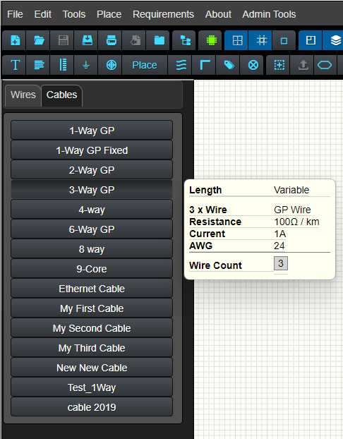 image of cable picker dialog
