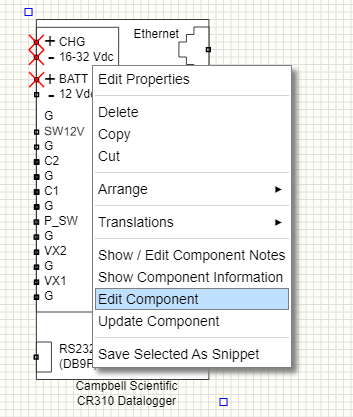 Image showing edit context menu for a component