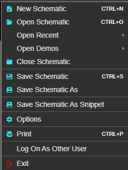 Schematic Editor File Menu