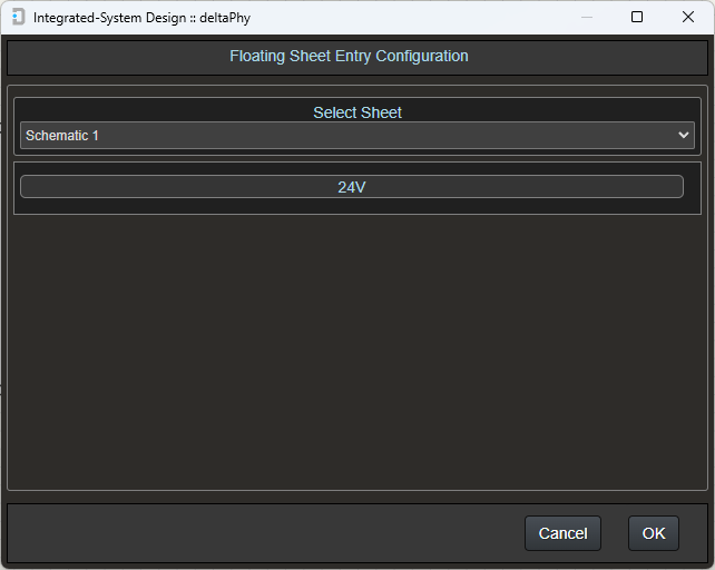 example floating sheet entry configuration dialog