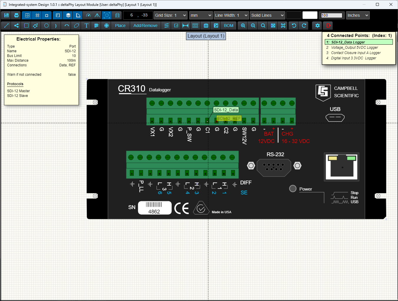 example electrical object heads up display in the layout editor
