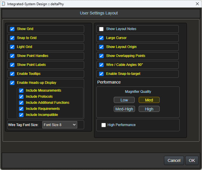 Image of user settings dialog for schematic editor