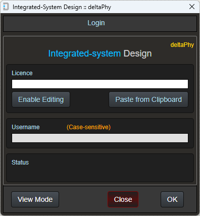 Application login dialog